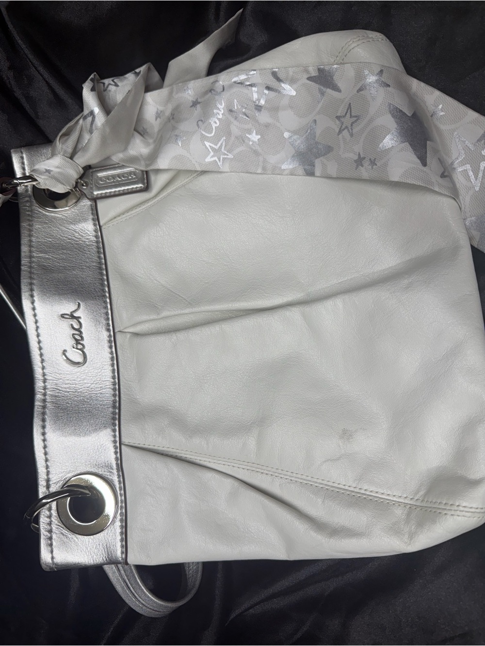 Coach White Leather Hobo Bag with Silver Trim